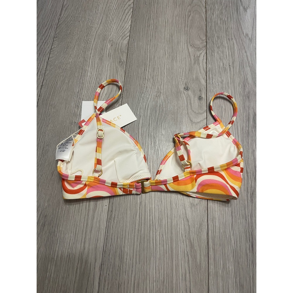 L Space Y2K Retro Swirl Print Bikini Top Pastel Orange Pink Adjustable Strap - Picture 11 of 12